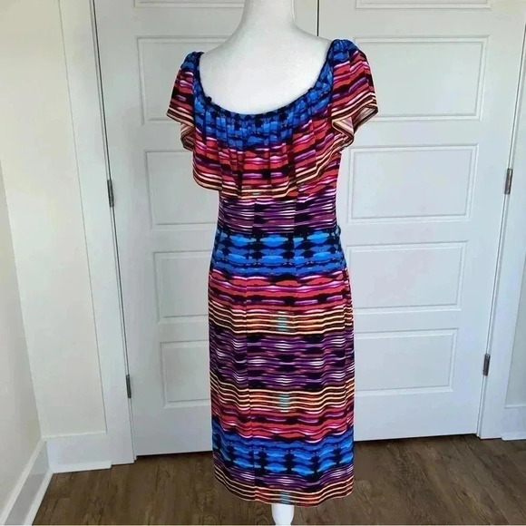 Maggy London Size 4 slimming Dress Ruffles Blue Purple Yellow Magenta Colors - Picture 7 of 10